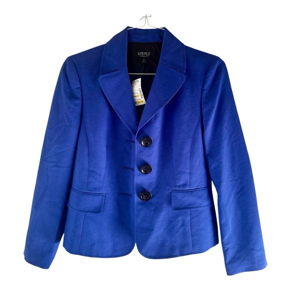Kasper Blazer Jacket Bright Blue Womens Career Causal 3 Buttons Size 8 - Picture 2 of 5